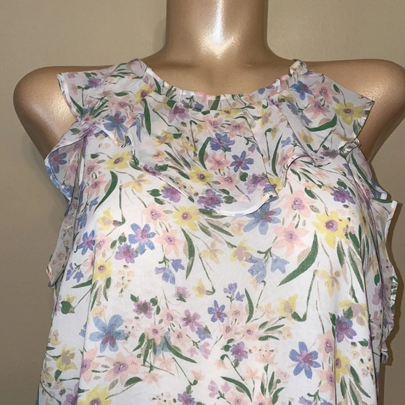 Calvin Klein women’s blouse XL top shirt spring floral ruffle blouse CK white - Picture 3 of 9